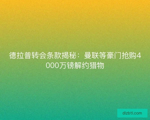 德拉普转会条款揭秘：曼联等豪门抢购4000万镑解约猎物